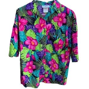 Vintage California Connection, Inc. Floral Shirt Blouse Top Medium 80s 90s
